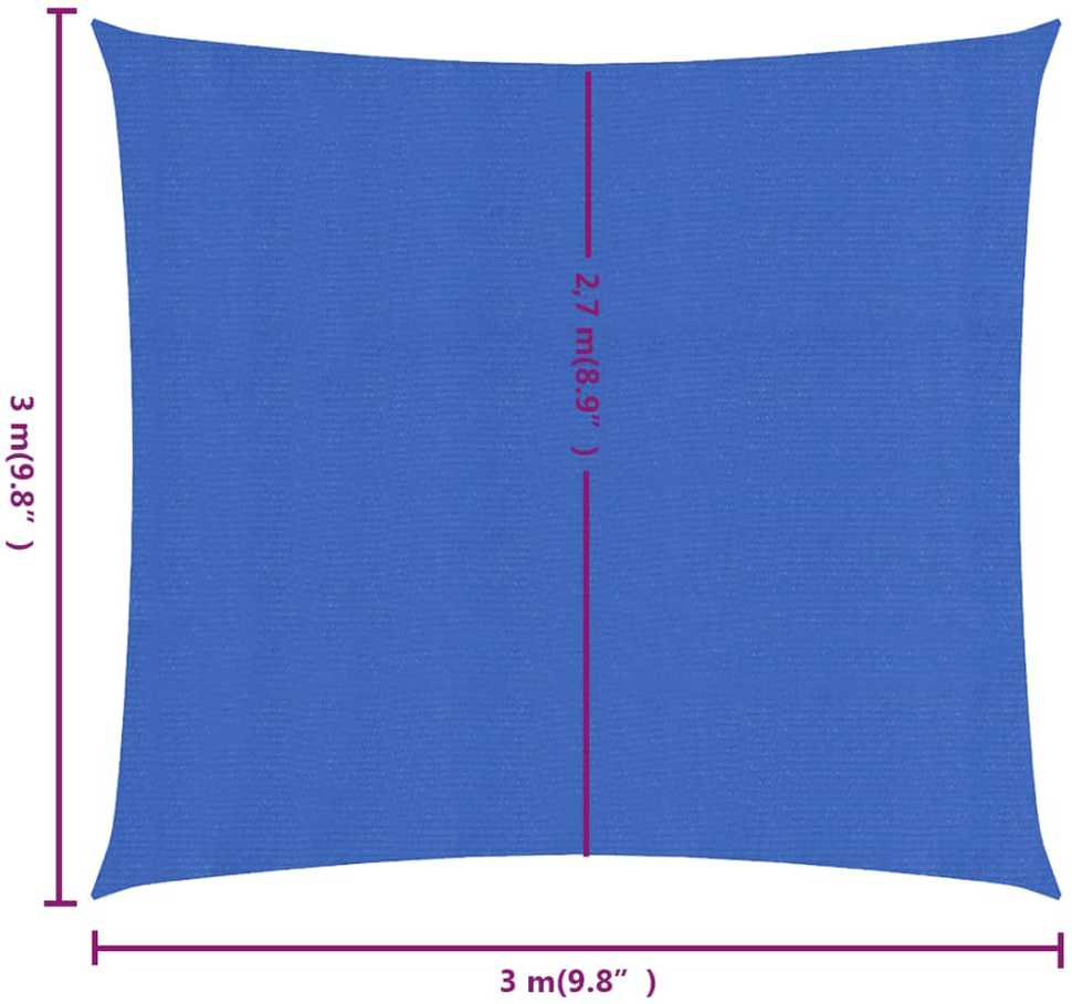 Burė nuo saulės, mėlyna, 3x3m, HDPE, 160g/m², kvadratinė