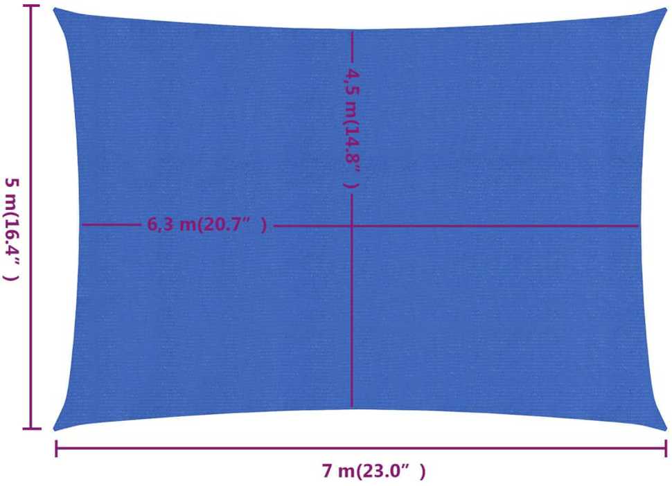 Burė nuo saulės, mėlynos spalvos, 5x7m, HDPE, 160g/m²