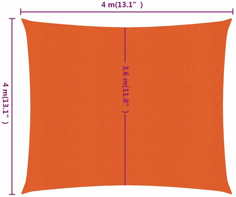 Burė nuo saulės, oranžinė, 4x4m, HDPE, 160g/m², kvadratinė