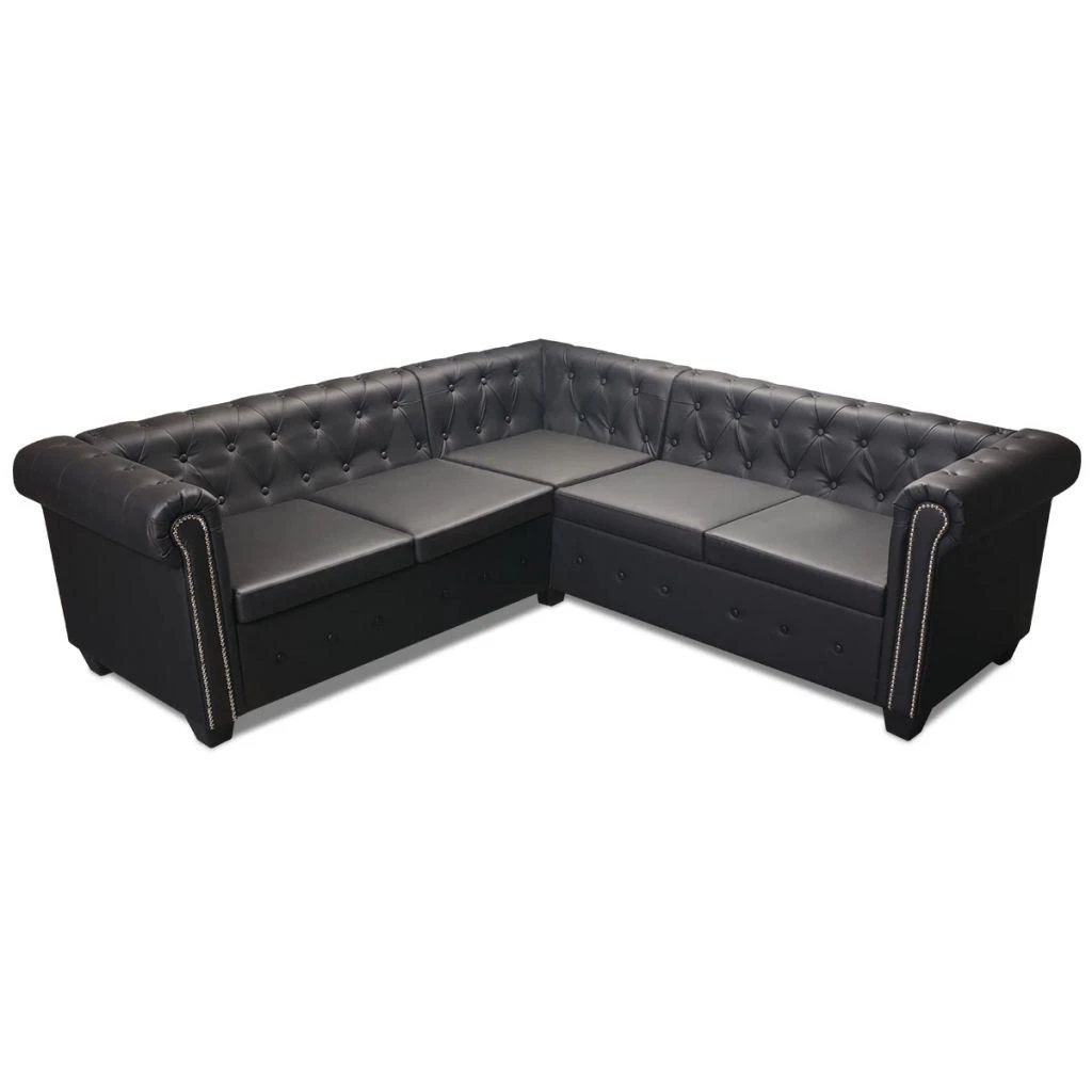 Chesterfield penkiavietė kampinė sofa, juoda, dirbtinė oda