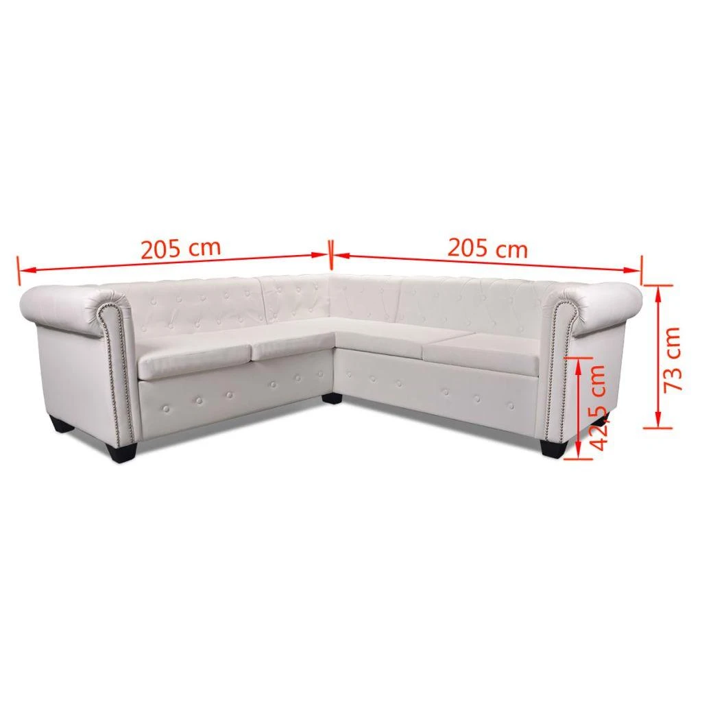 Chesterfield penkiavietė kampinė sofa, dirbtinė oda, balta