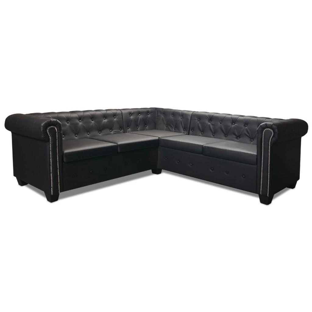 Chesterfield penkiavietė kampinė sofa, juoda, dirbtinė oda