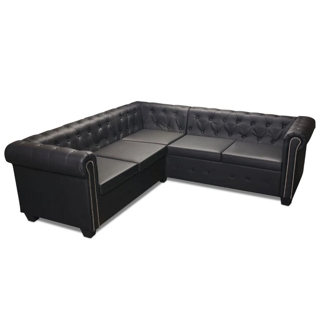 Chesterfield penkiavietė kampinė sofa, juoda, dirbtinė oda