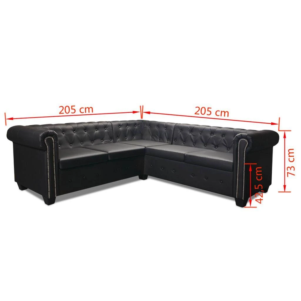 Chesterfield penkiavietė kampinė sofa, juoda, dirbtinė oda
