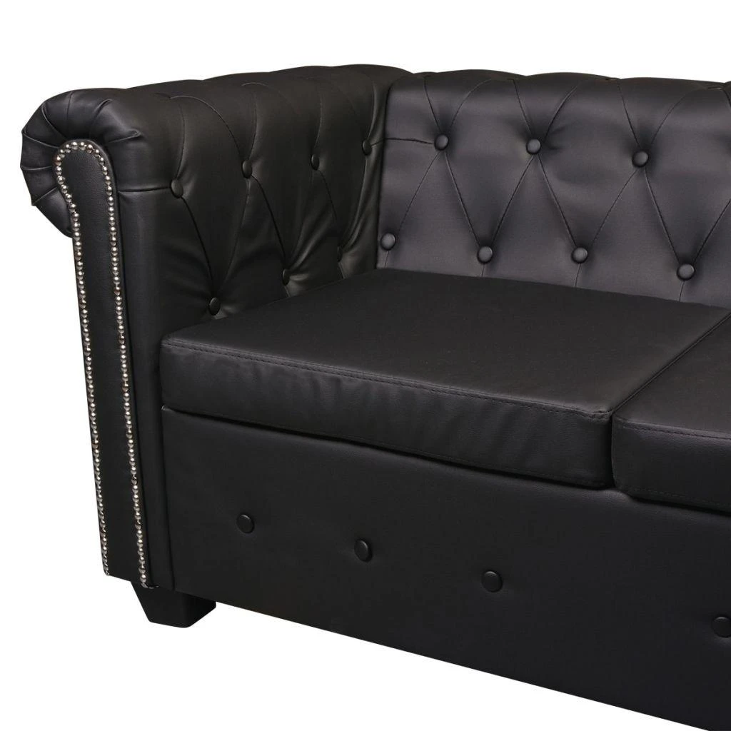 Chesterfield penkiavietė kampinė sofa, juoda, dirbtinė oda