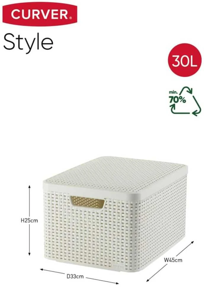 Curver Daiktadėžė su dangčiu Style, kreminės baltos spalvos, 30l, L