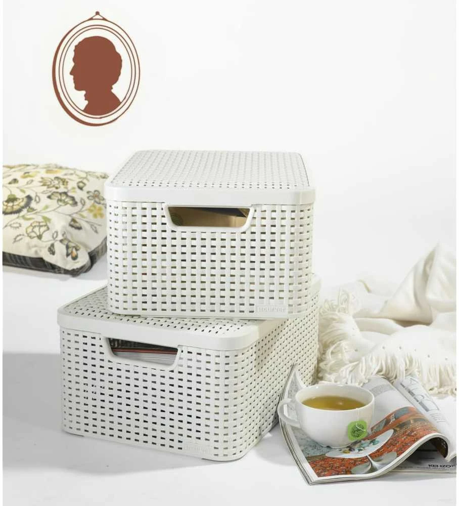 Curver Daiktadėžė su dangčiu Style, kreminės baltos spalvos, 18l, M