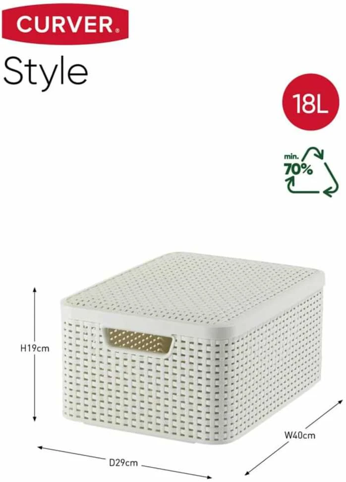 Curver Daiktadėžė su dangčiu Style, kreminės baltos spalvos, 18l, M