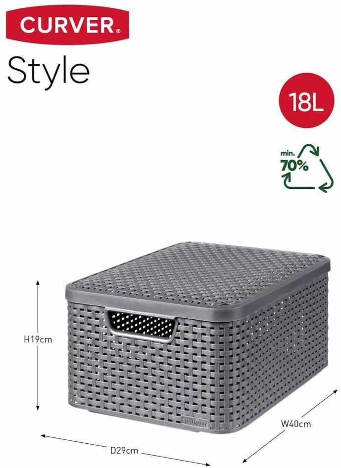 Curver Daiktadėžė su dangčiu Style, metalinė sidabrinė, 18l, M