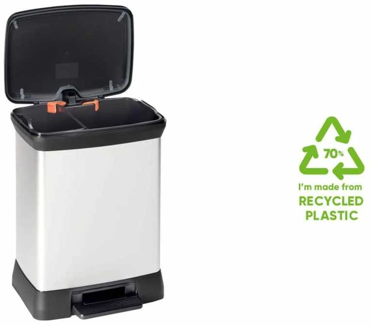 Curver Dviguba šiukšliadėžė su pedalu Deco, sidabrinė, 10l+18l