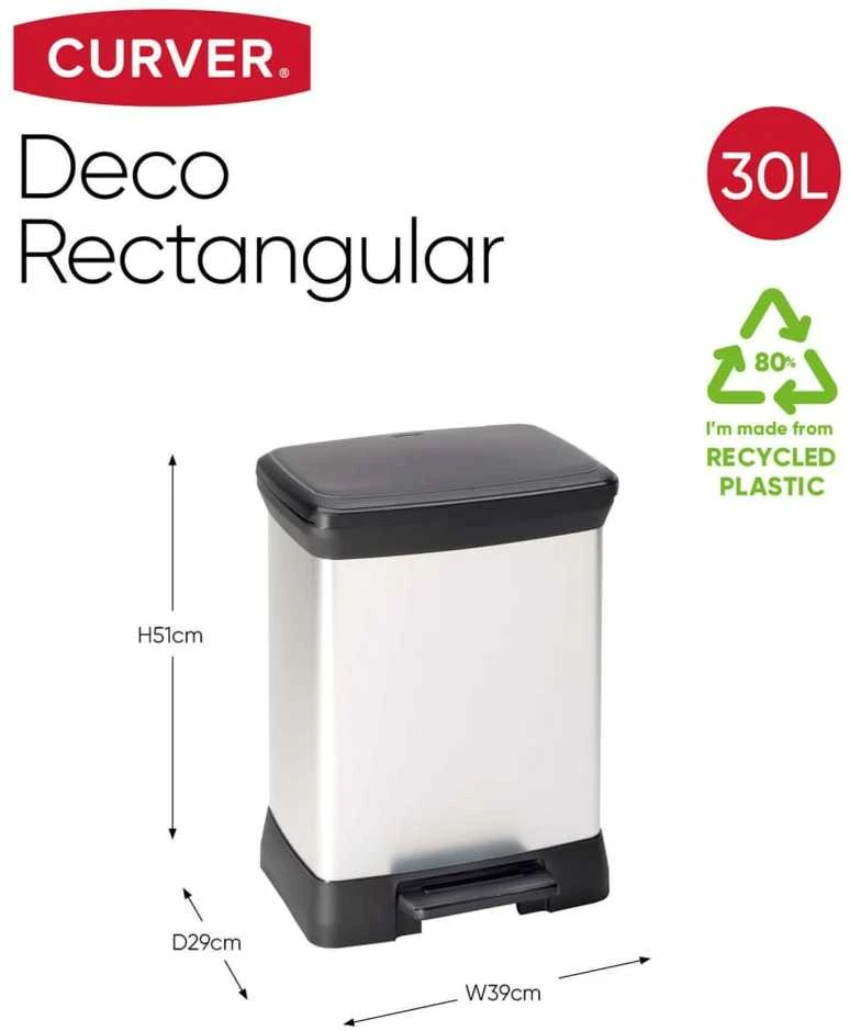 Curver Šiukšliadėžė su pedalu Deco, sidabrinė, 30l, stačiakampė