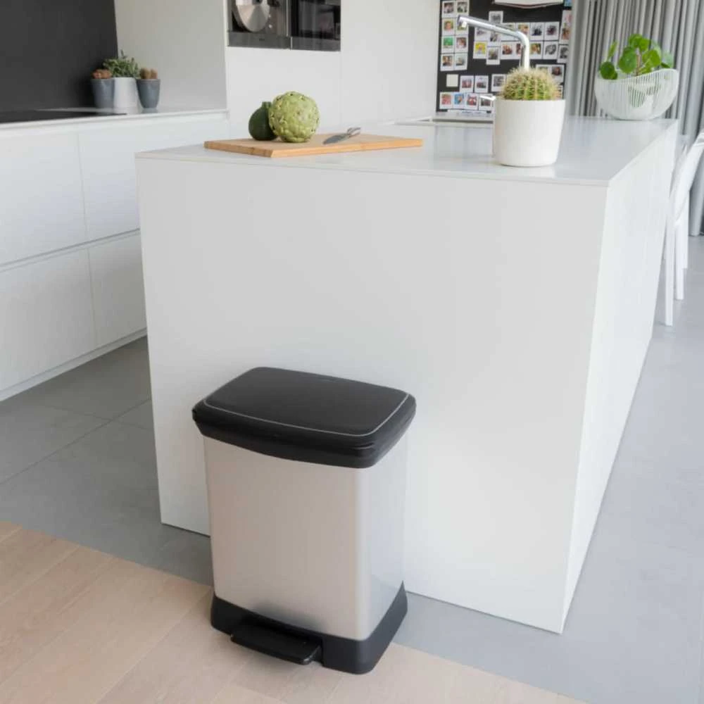 Curver Šiukšliadėžė su pedalu Deco, sidabrinė, 30l, stačiakampė