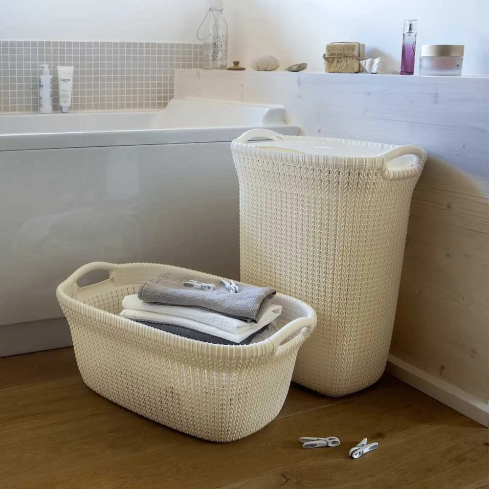 Curver Skalbinių krepšys Knit, kreminės baltos spalvos, 40l