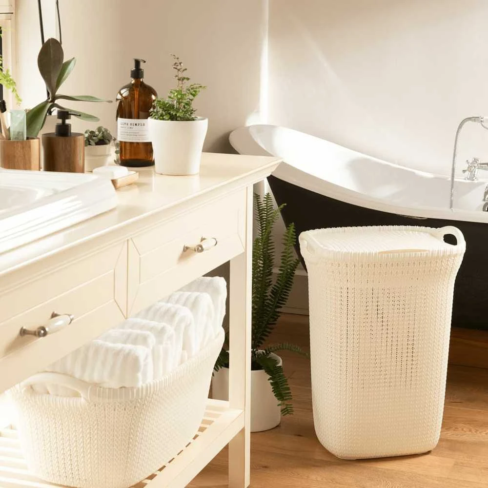 Curver Skalbinių krepšys Knit, kreminės baltos spalvos, 40l