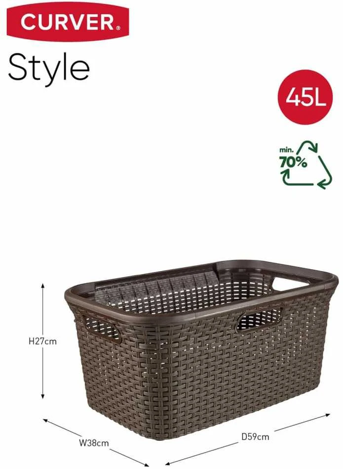 Curver Skalbinių krepšys Style, tamsiai rudos spalvos, 45l