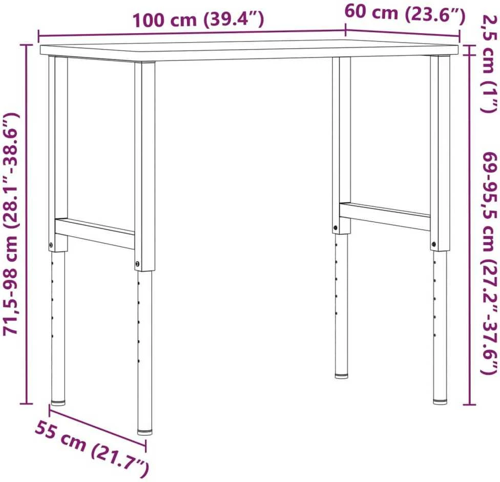 Darbastalis, 100x60x(71,5-98)cm, bukmedis, stačiakampis
