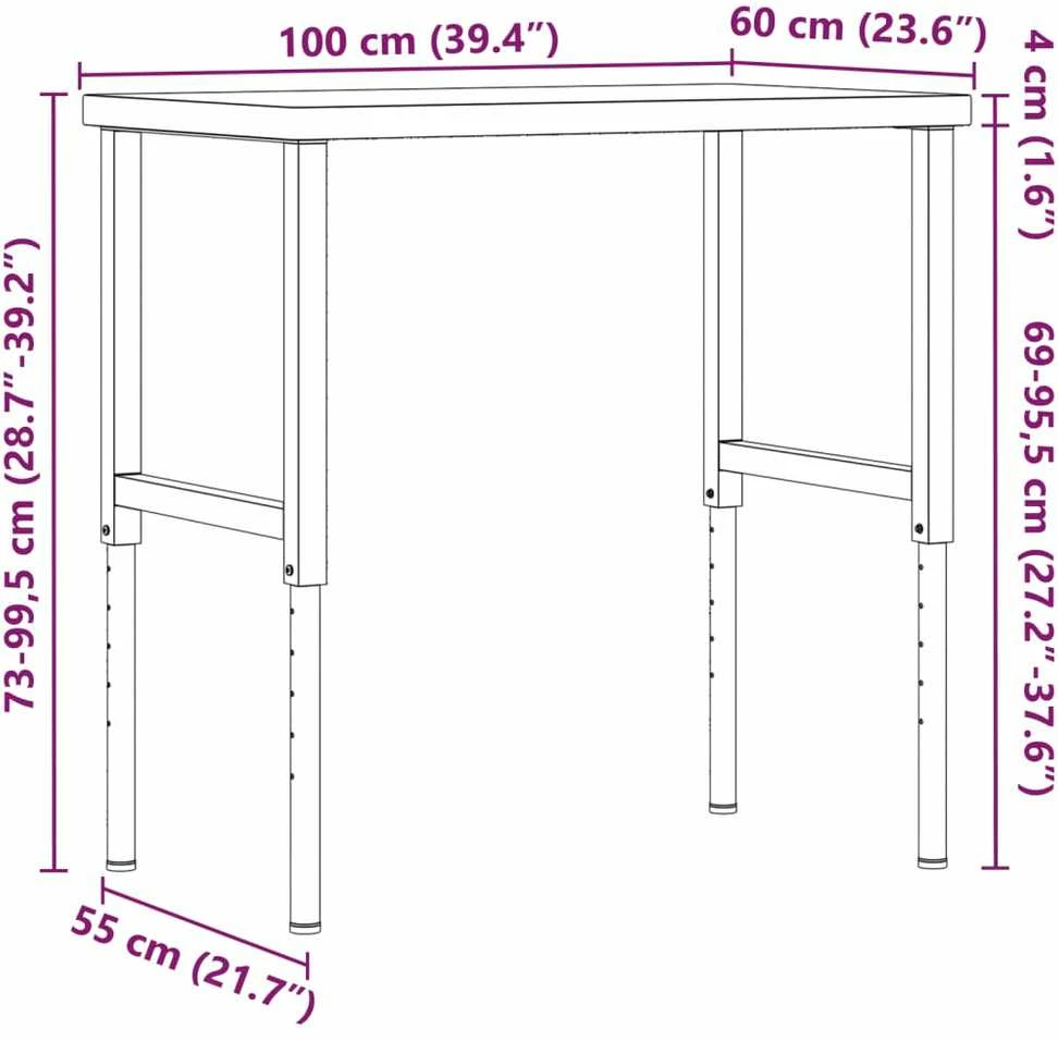 Darbastalis, 100x60x(73-99,5)cm, bukmedis, stačiakampis