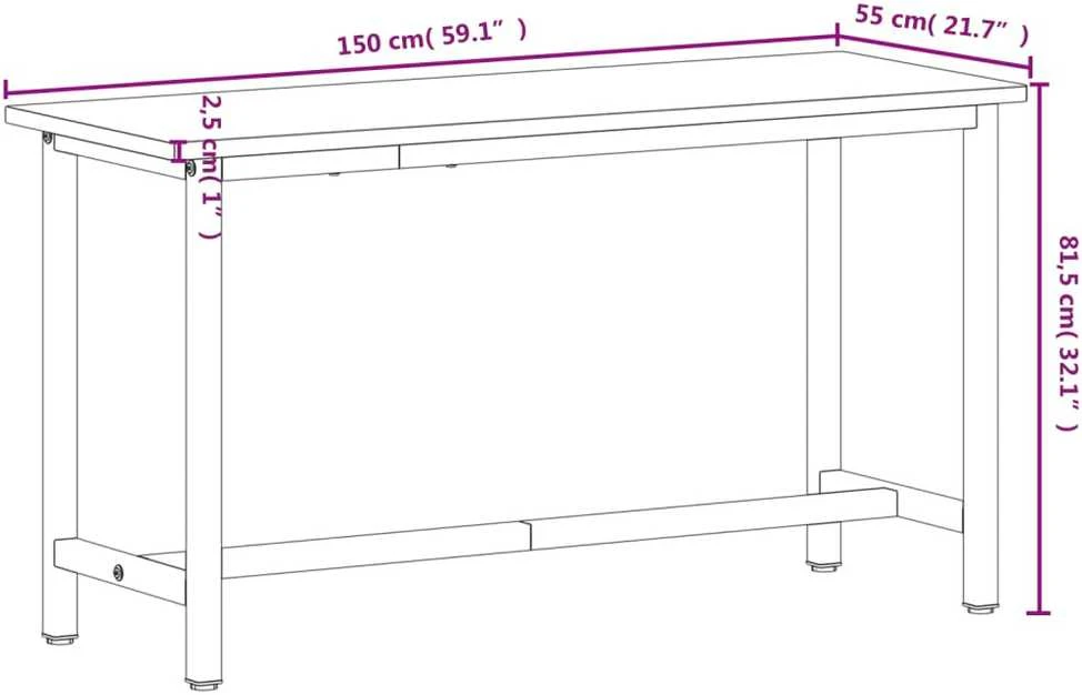 Darbastalis, 150x55x81,5cm, bukmedžio masyvas ir metalas