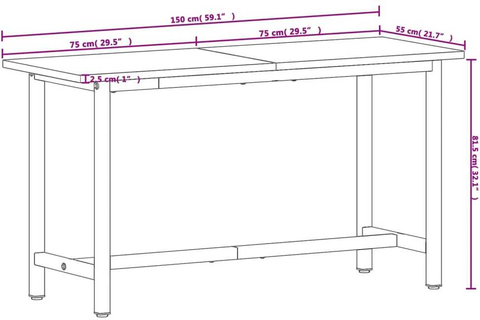 Darbastalis, 150x55x81,5cm, bukmedžio masyvas ir metalas
