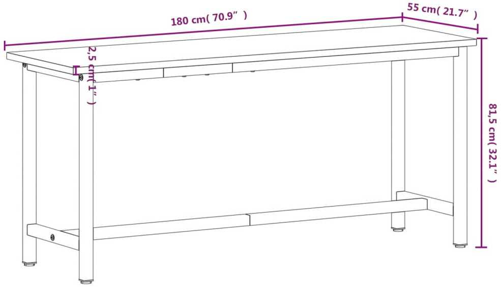 Darbastalis, 180x55x81,5cm, bukmedžio masyvas ir metalas