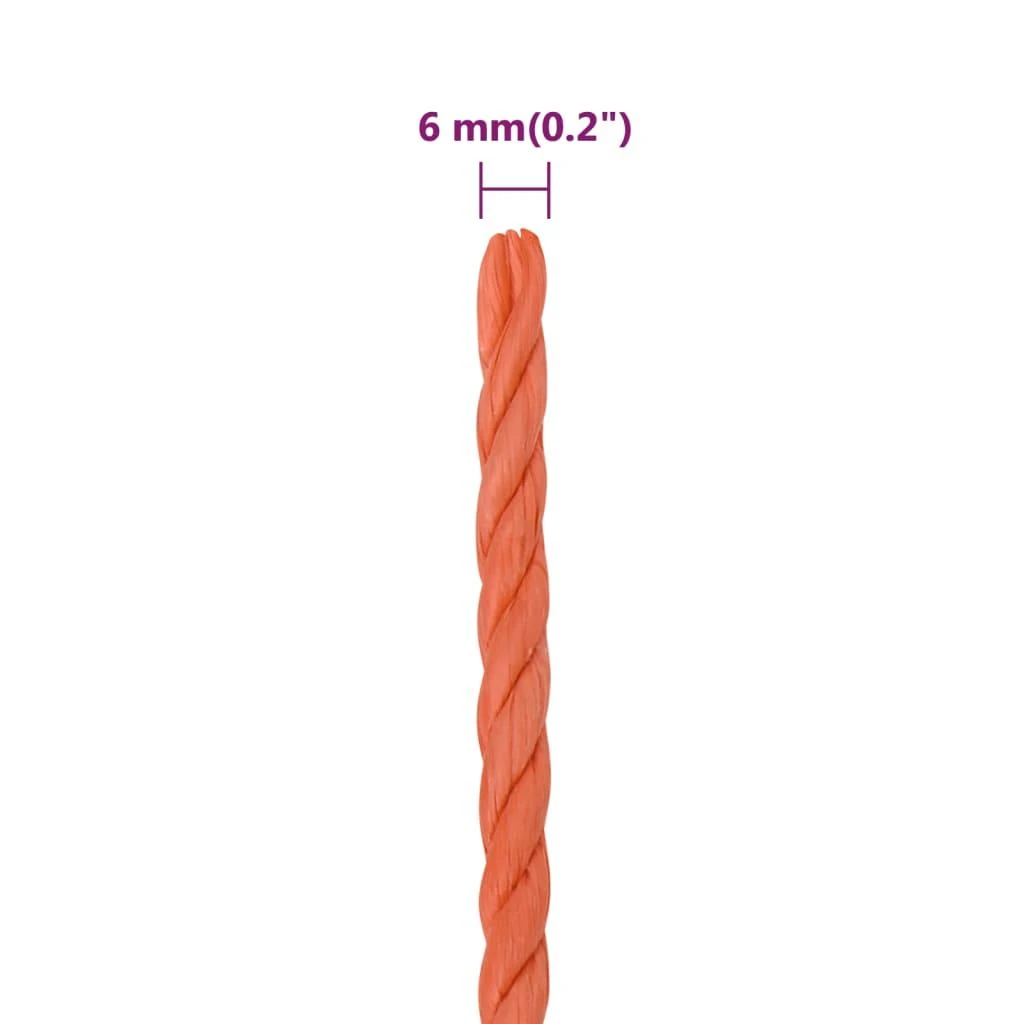 Darbo virvė, oranžinės spalvos, 6mm, 100m, polipropilenas