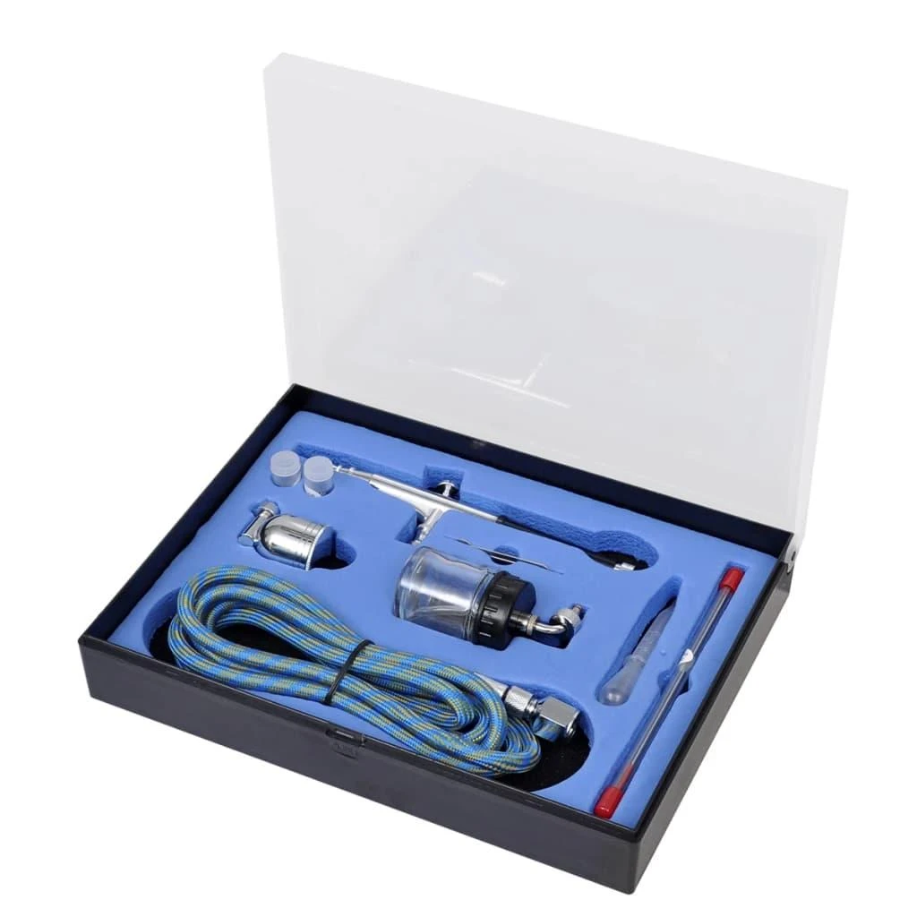 Aerografo rinkinys su stikliniu indeliu, 0,2/0,3/0,5mm antgaliai