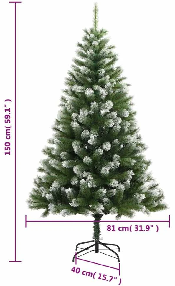Dirbtinė eglutė su šarnyrinėmis šakomis, 150cm, dengta sniegu