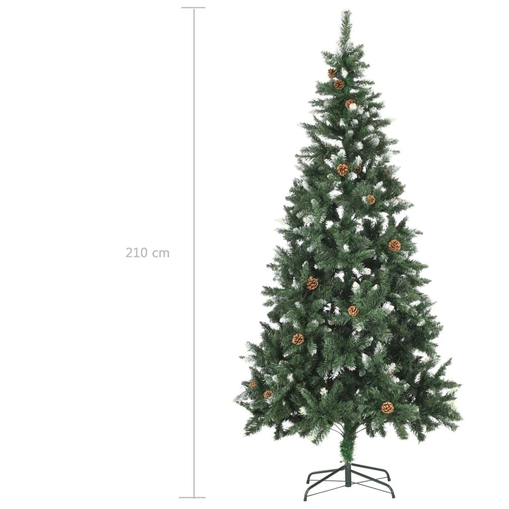 Dirbtinė kalėdinė eglutė su kankorėžiais ir baltu blizg., 210cm