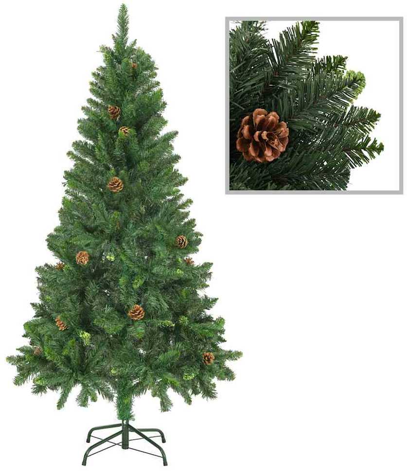 Dirbtinė Kalėdų eglutė su žaisliukais ir kankorėžiais, 150cm
