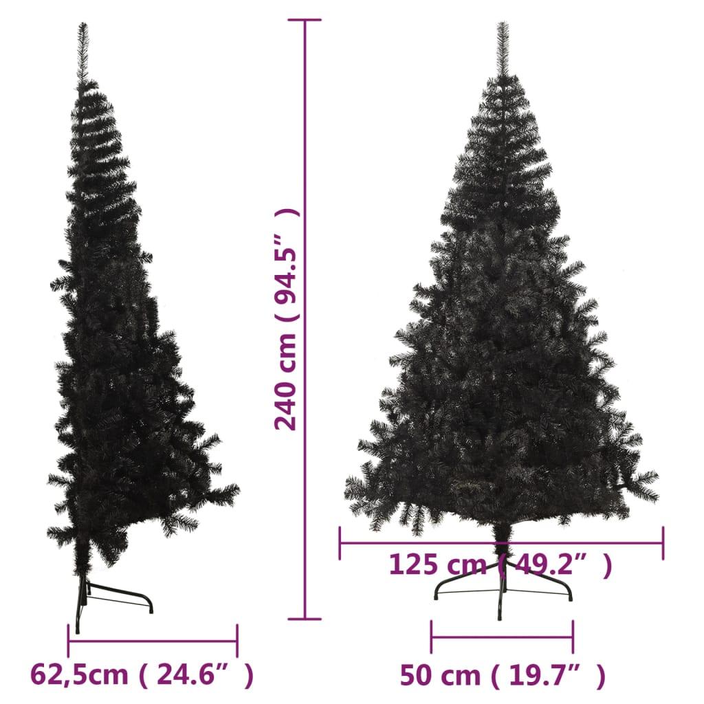 Dirbtinė pusinė Kalėdų eglutė su stovu, juoda, 240cm, PVC