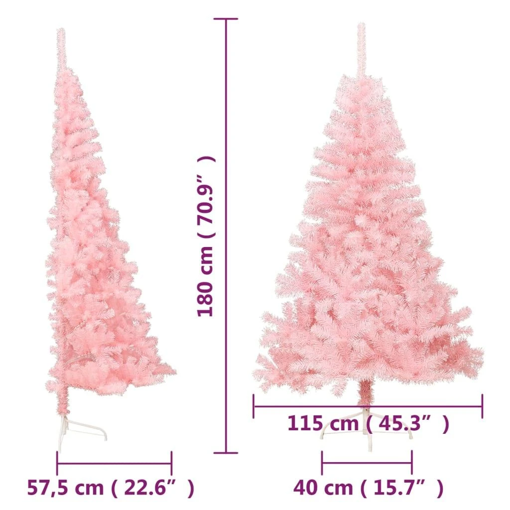 Dirbtinė pusinė Kalėdų eglutė su stovu, rožinė, 180cm, PVC