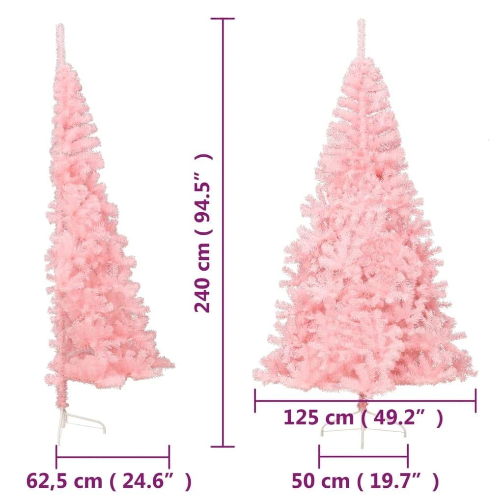 Dirbtinė pusinė Kalėdų eglutė su stovu, rožinė, 240cm, PVC