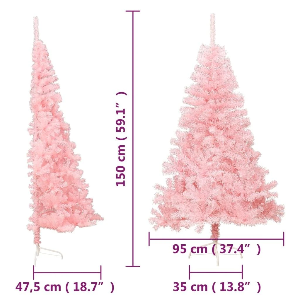 Dirbtinė pusinė Kalėdų eglutė su stovu, rožinė, 150cm, PVC