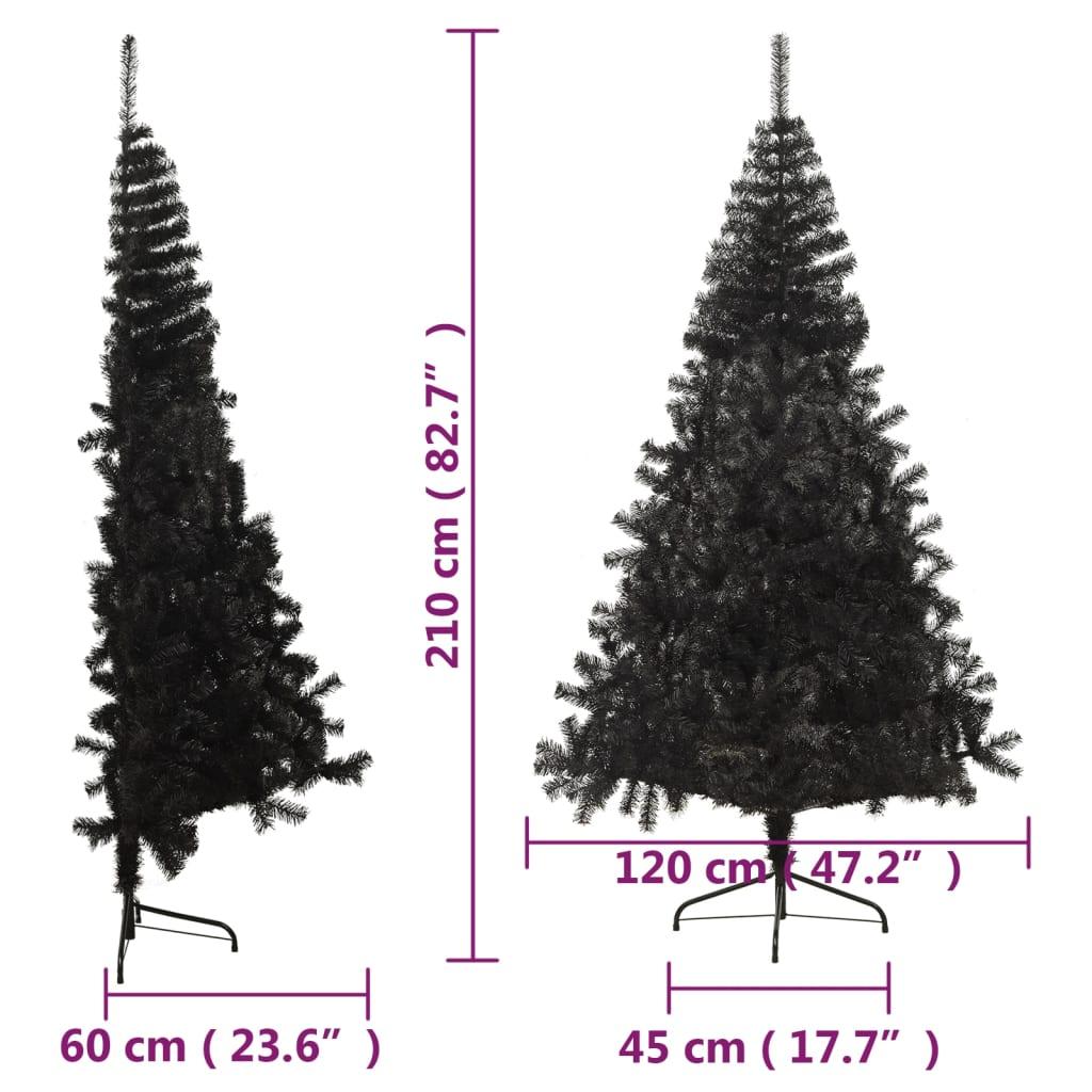 Dirbtinė pusinė Kalėdų eglutė su stovu, juoda, 210cm, PVC