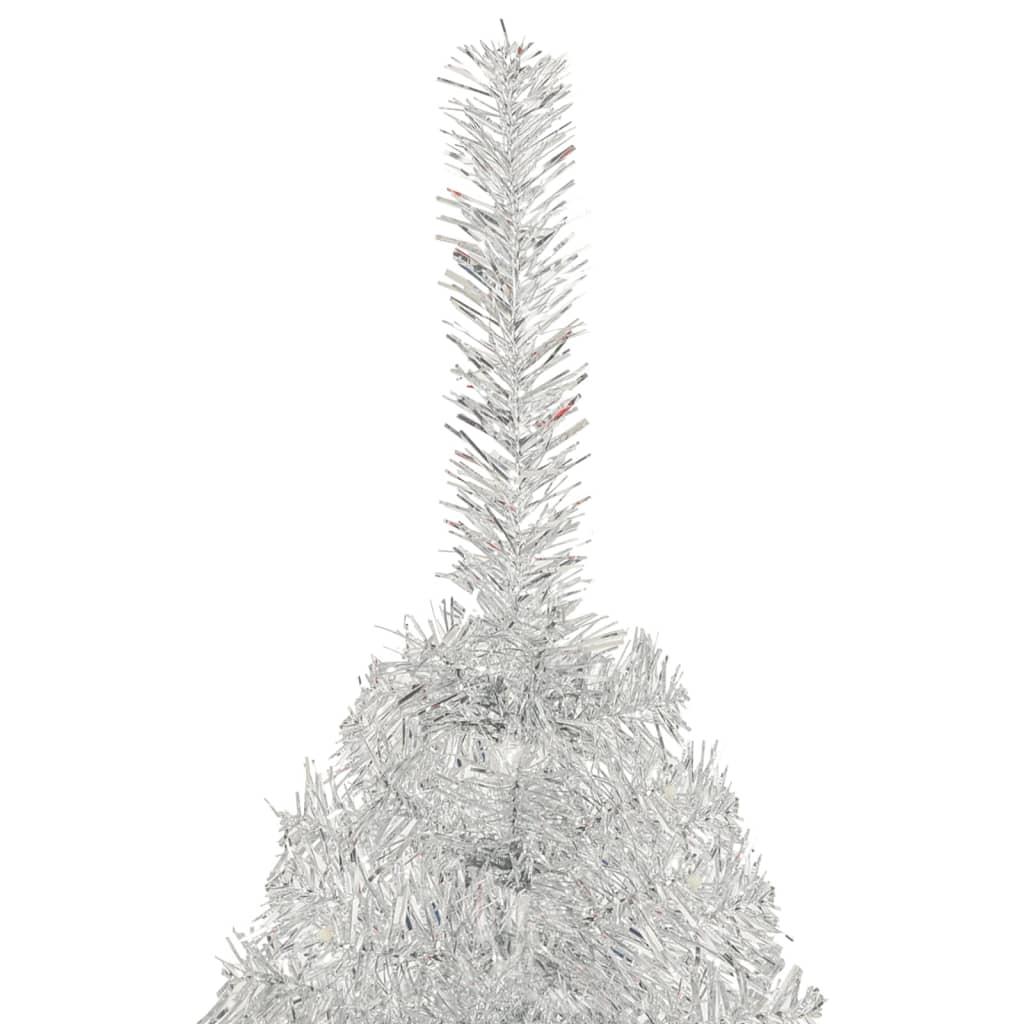 Dirbtinė pusinė Kalėdų eglutė su stovu, sidabrinė, 180cm, PET
