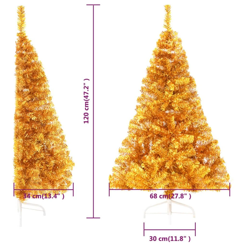 Dirbtinė pusinė Kalėdų eglutė su stovu, auksinė, 120cm, PET