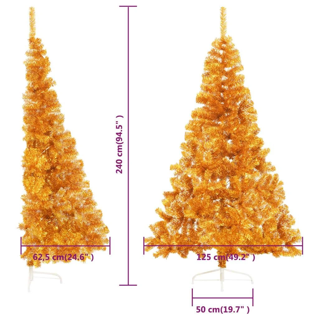 Dirbtinė pusinė Kalėdų eglutė su stovu, auksinė, 240cm, PET