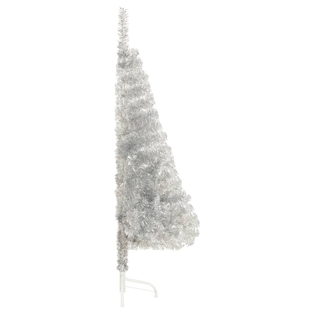 Dirbtinė pusinė Kalėdų eglutė su stovu, sidabrinė, 120cm, PET
