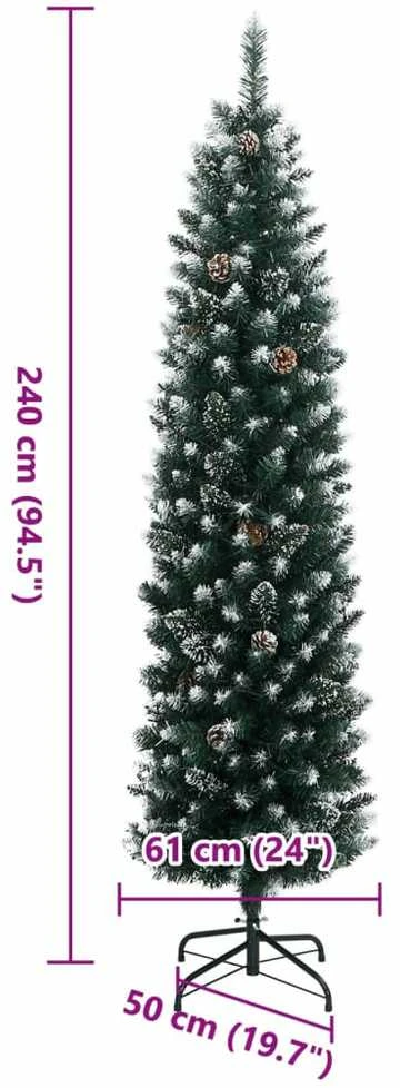 Dirbtinė siaura Kalėdų eglutė, 300 LED, 240cm