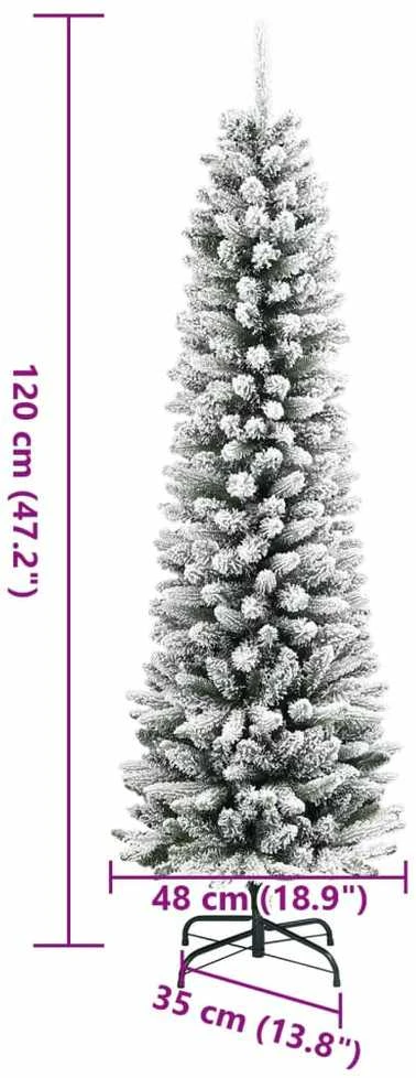 Dirbtinė siaura Kalėdų eglutė su sniegu, 120cm, PVC ir PE