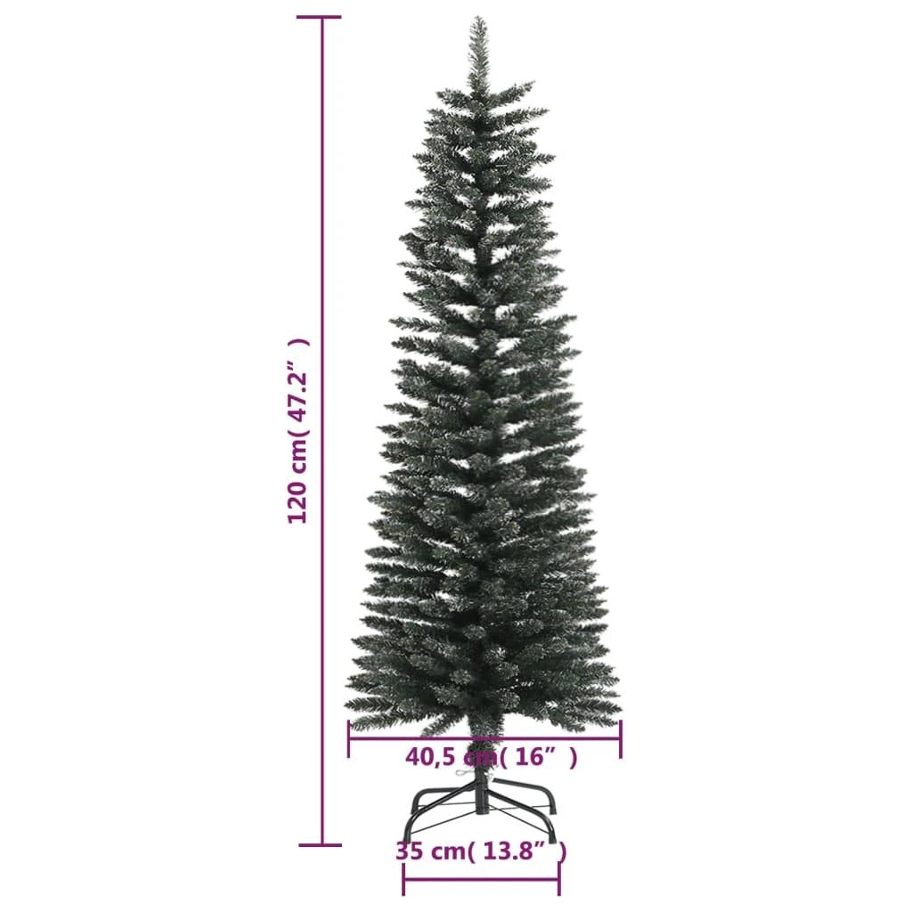Dirbtinė siaura Kalėdų eglutė su stovu, žalia, 120cm, PVC