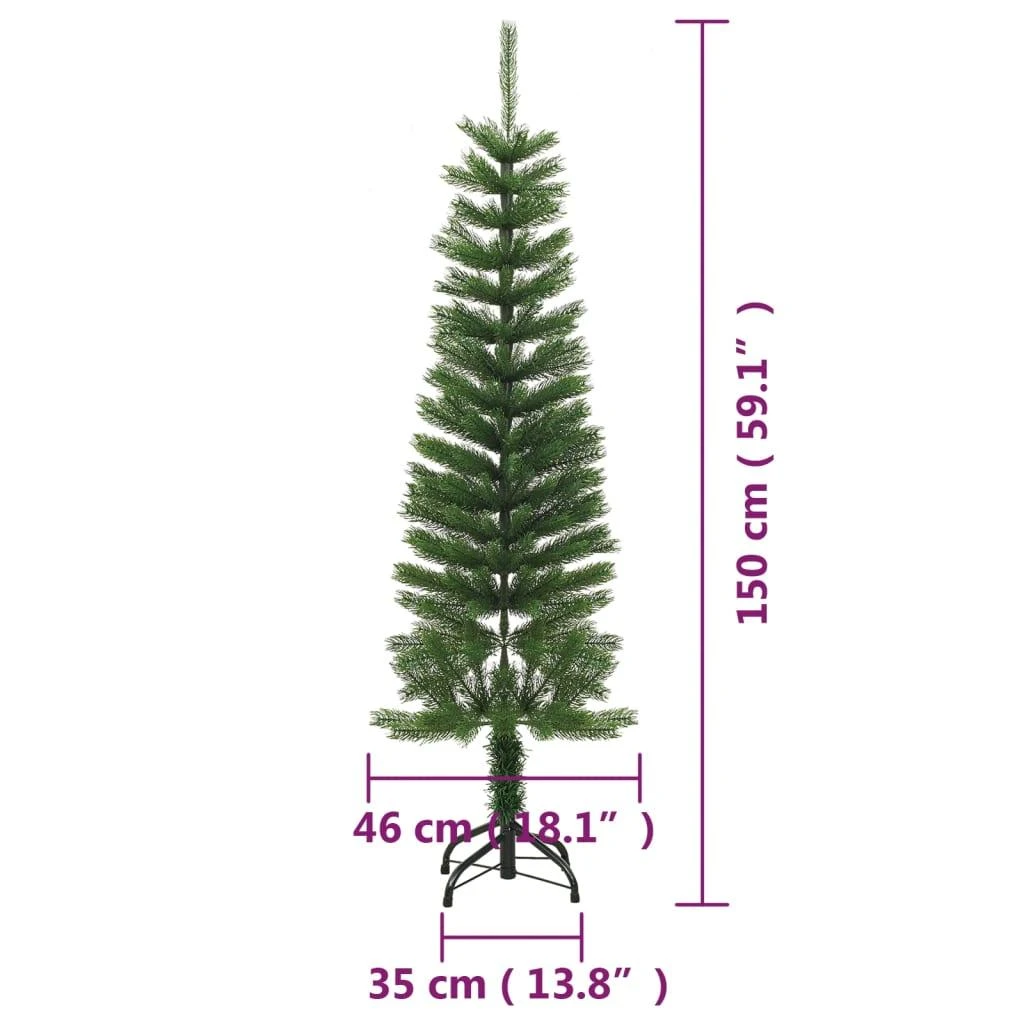 Dirbtinė siaura Kalėdų eglutė su stovu, 150cm, PE