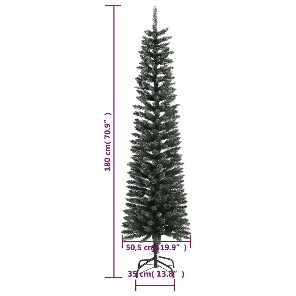 Dirbtinė siaura Kalėdų eglutė su stovu, žalia, 180cm, PVC