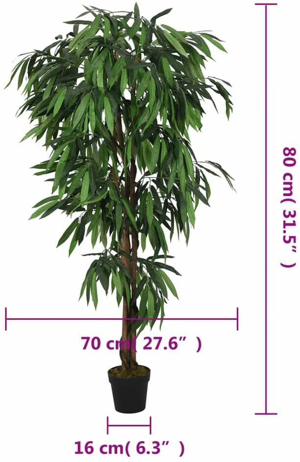 Dirbtinis mango medis, žalios spalvos, 80 cm, 300 lapų