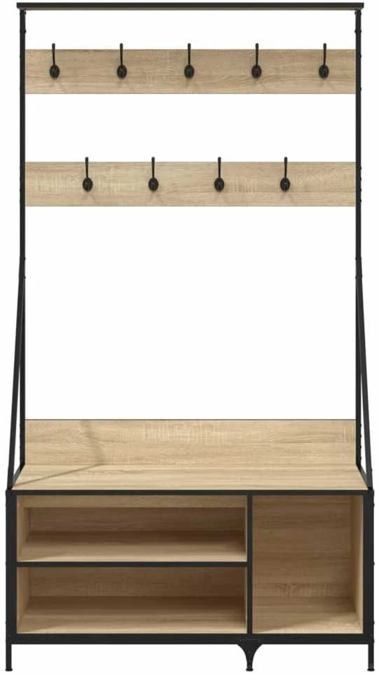 Drabužių kabykla su batų lentynomis, ąžuolo, 100x41x184cm
