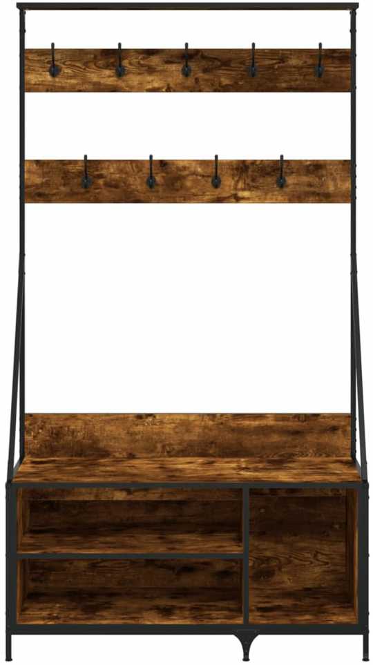Drabužių kabykla su batų lentynomis, dūminė, 100x41x184cm