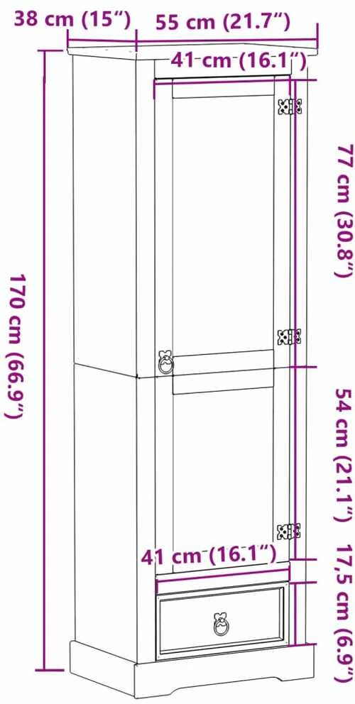 Drabužių spinta Corona, 55x38x170cm, pušies medienos masyvas