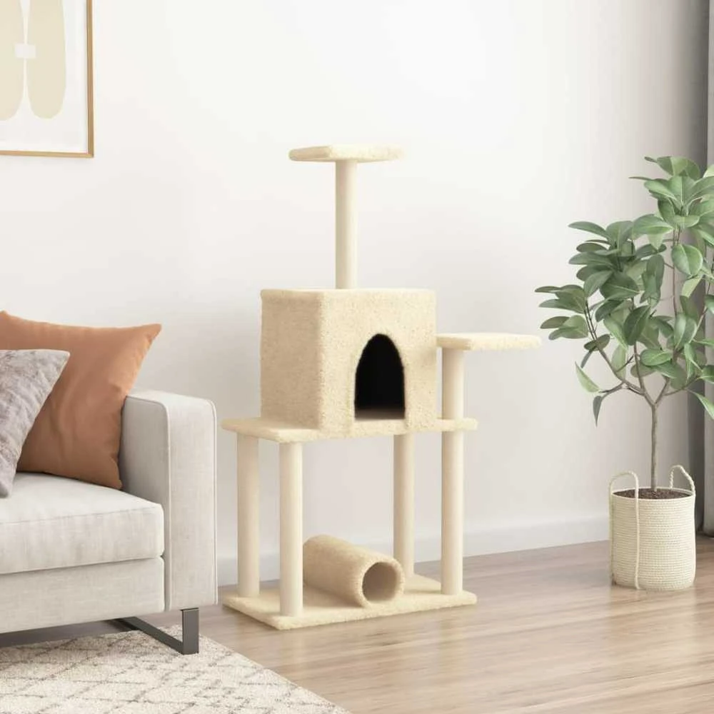 Draskyklė katėms su stovais iš sizalio, kreminės spalvos, 122cm