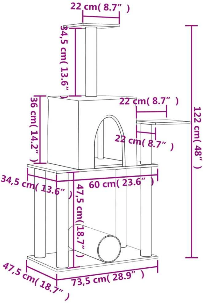 Draskyklė katėms su stovais iš sizalio, kreminės spalvos, 122cm