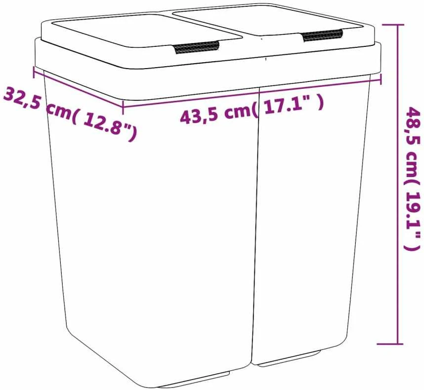 Dviguba šiukšliadėžė, baltos spalvos, 2x25l